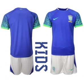 Brasilien kläder Barn VM 2022 Bortatröja Kortärmad (+ korta byxor)